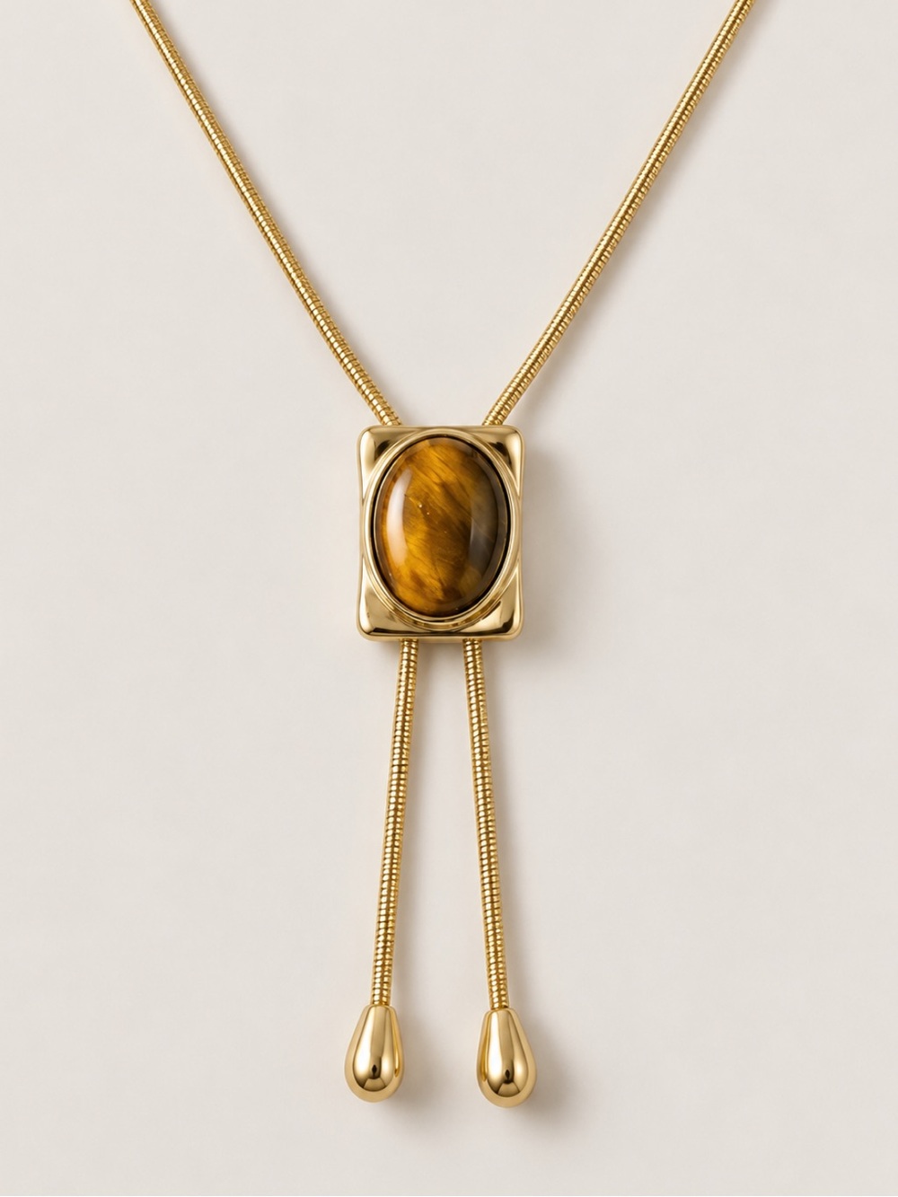 New! Tiger Eye Brown Gold Lariat Bolo Necklace NWOT
